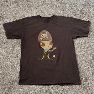 Brown Graphic Tee With Skull And Guitar Design